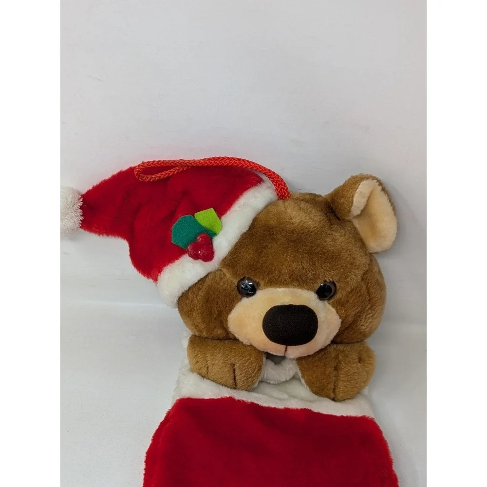 Vintage‎ Jasco Christmas Stocking 3D Plush Bear with Santa Hat Smithy